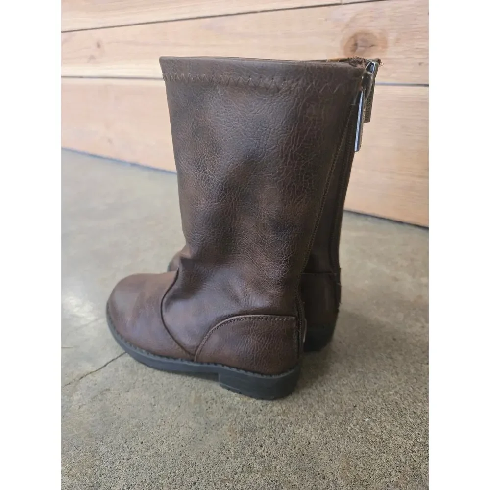 Kenneth Cole Reaction Kids Autumn Stretch-T Distressed Brown Back Zip Moto Boots